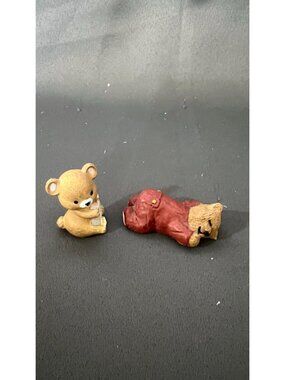 Vintage Bear Figurines Lot Of 2 Hand-Painted Collectibles Resin